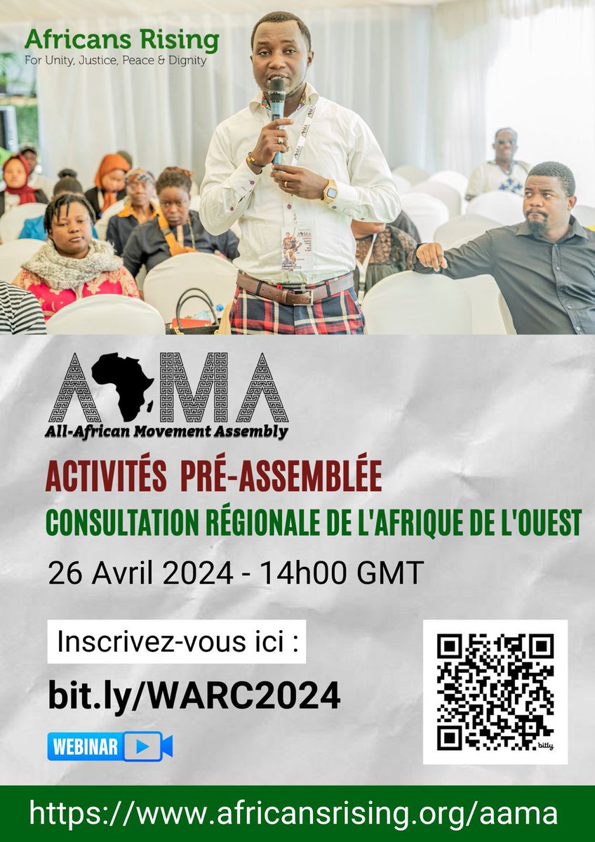 English: Join us for the #AAMA2024 pre-convening starting this Friday at 2pm GMT. Don't miss the #WestAfrica online gathering uniting activists and organizations for inspiring discussions ahead of the main event in Accra, Ghana. Register now and spread the word! Kindly…