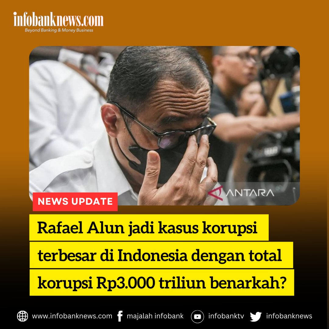 Sebuah unggahan dimedia sosial X menarasikan bahwa kasus korupsi mantan pejabat Kementerian Keuangan Rafael Alun ternyata sebesar Rp3.000 triliun dan mengalir ke-25 artis untuk kasus pencucian uang hasil rasuah itu

#infobank #bank #koruptor #kpk #DPJ #rafael #mariodandi #korupsi