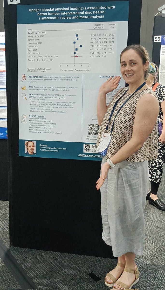 Upright bipedal physical loading (running) was associated with better lumbar spinal disc health! Sharing findings from our meta-analysis at the #AusPainSoc conference in Darwin. Manuscript coming soon...👀 Thank you to all the collaborators who have made this work possible!