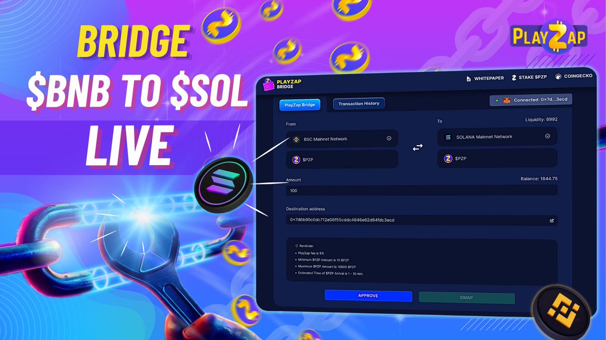 PlayZap Games breaks barriers linking $PZP from #BNB to #SOL for over 90  million #Solana users, players can bridge $PZP seamlessly at  https://t.co/L4XbGefGE8 and experience the future of convenience as we  revolutionize