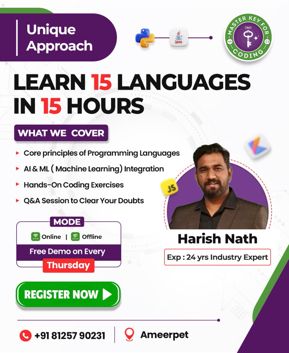 MasterKeycoding's tweet image. Say goodbye to confusion for learning programming languages and hello to expertise!
At Master Key For Coding, we've revolutionized the way programming languages are learned.
#laguages #masterkeyforcoding #unique #approach #software #training #salesforce #online #offline