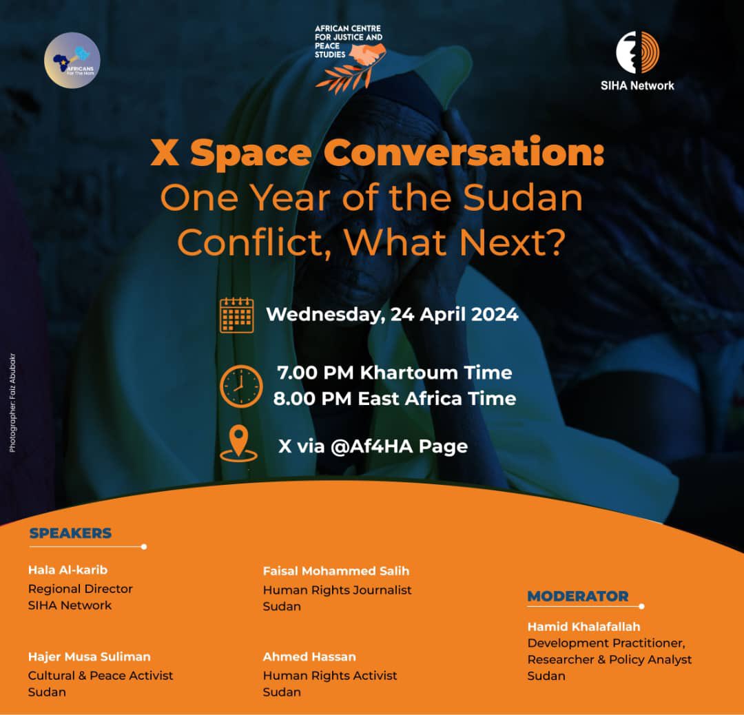 April 15 marked one-year anniversary since the outbreak of conflict in #Sudan. Join us today on as we to assess the current situation & discuss practical pathways for the resolution of the #conflict. Tonight: @XSpaces