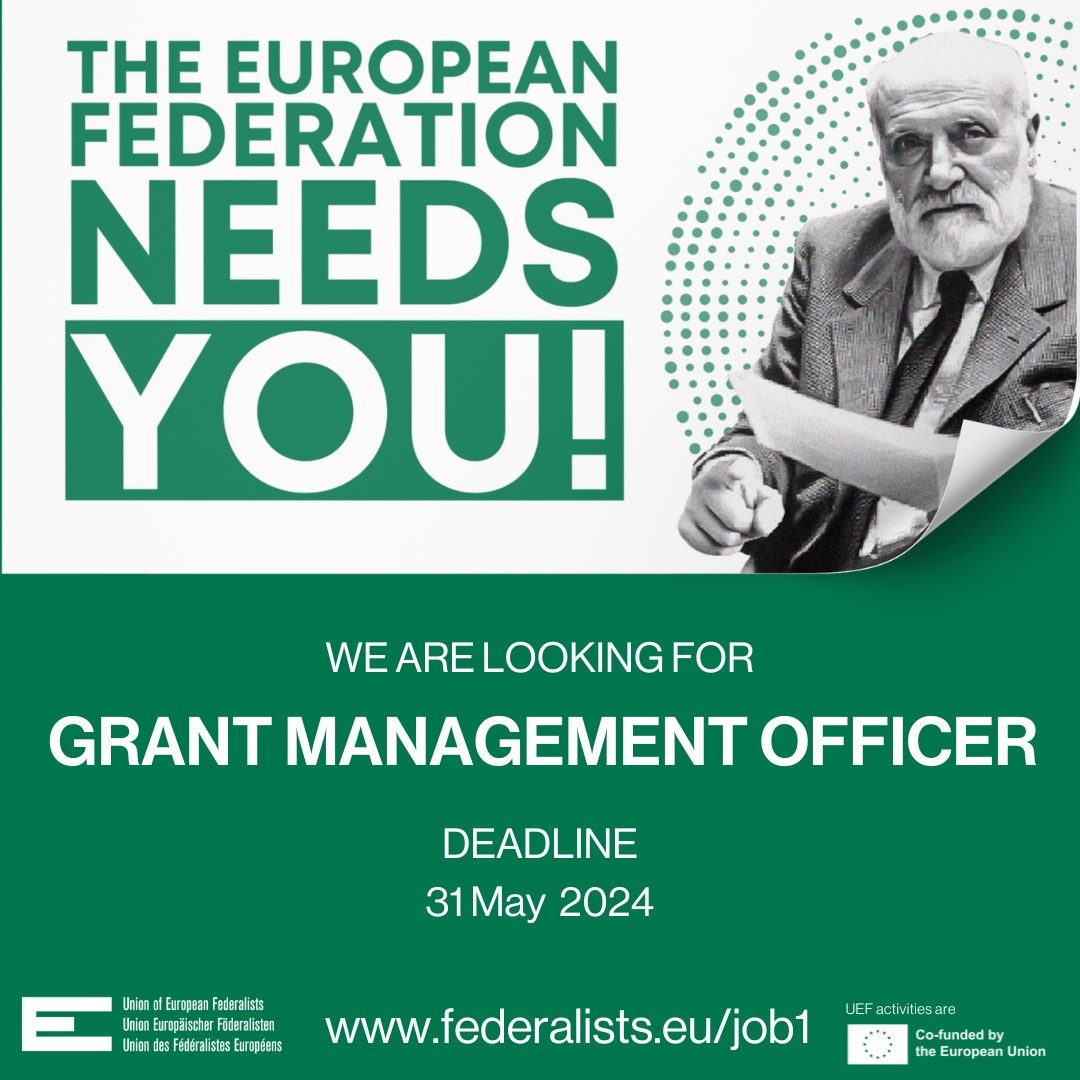 💁The UEF is looking for a Grant Management Officer to work in the Secretariat based in Brussels. More info here: federalists.eu/job1 📧Please, send your CV and motivational letter by 31st May 2024, 23:59 CET at secretariat@federalists.eu