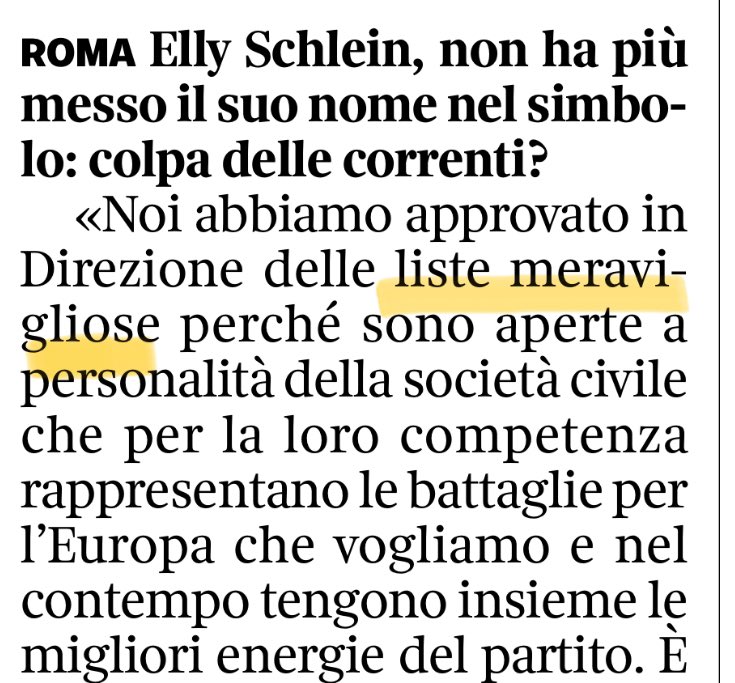 Ma davvero #EllySchlein ha detto “liste meravigliose”? Nella storia della politica italiana si era mai sentito qualcosa di simile?