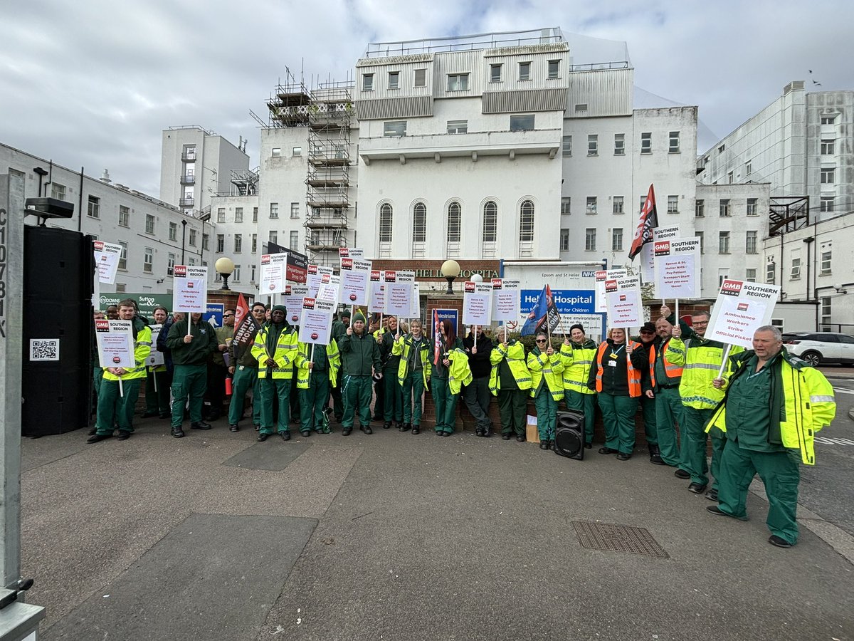 Day one of the strike against @epsom_sthelier by Ambulance care assistants owed back pay on the London living wage. Epsom & St Helier pay up now!