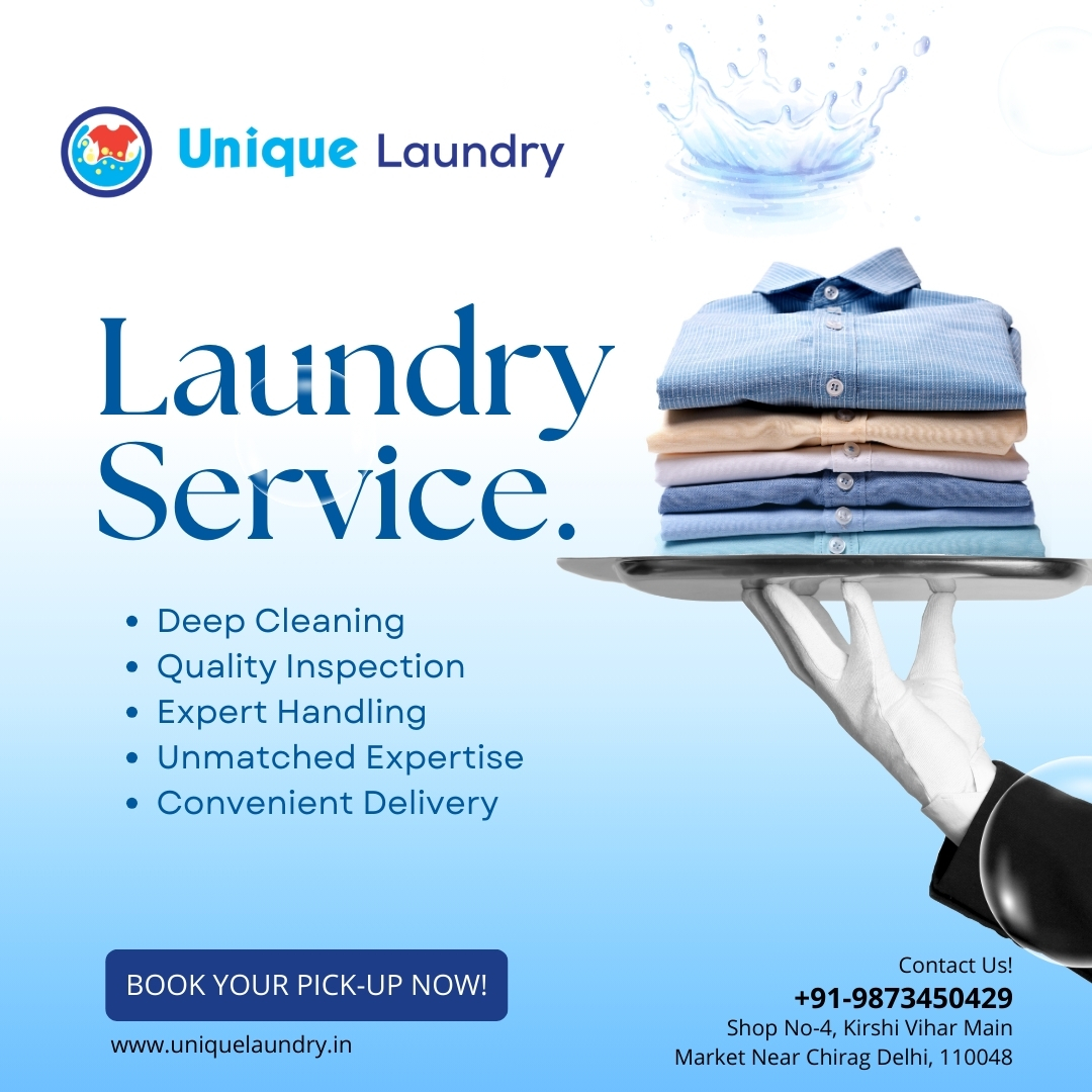 Choose Unique Laundry for top-notch care! We deep clean, inspect, and expertly handle your premium clothes.
+91-98734 50429
uniquelaundry.in
#UniqueLaundry #PremiumCare #DeepCleaning #QualityInspection #ExpertHandling #LaundryService #ConvenientDelivery #SpecialOffer