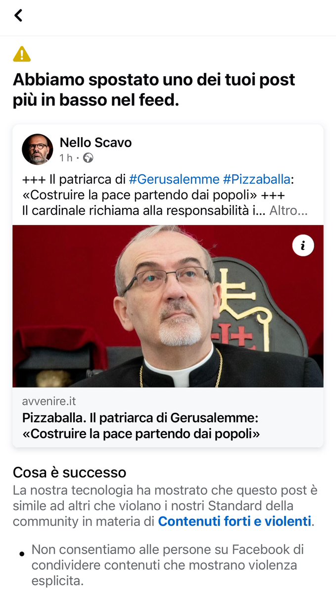 nelloscavo's tweet photo. Secondo l’algoritmo di @facebook l’intervista al cardinale di Gerusalemme non rispetta gli standard….
Eccola
https://t.co/IBI8rsVlU0 https://t.co/rSyBd3OgRn