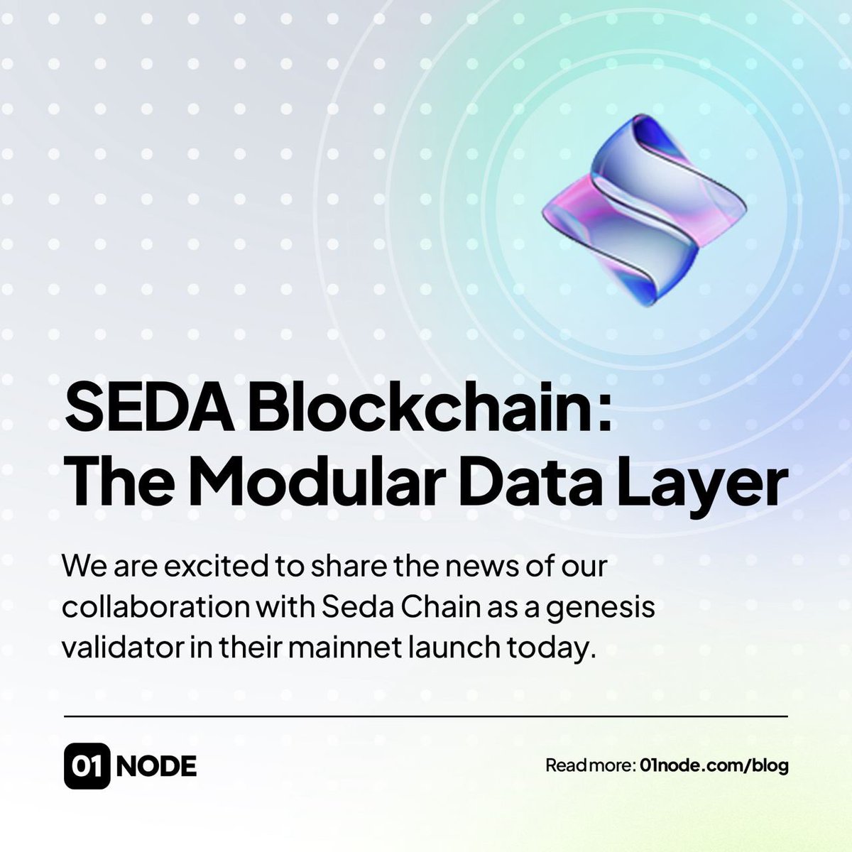 We are excited to share the news of our collaboration with @sedaprotocol as a genesis validator in their mainnet launch today! Read our blog: 01node.com/seda-blockchai… Building upon our exploration of modular blockchains and their functionalities in previous articles, we now