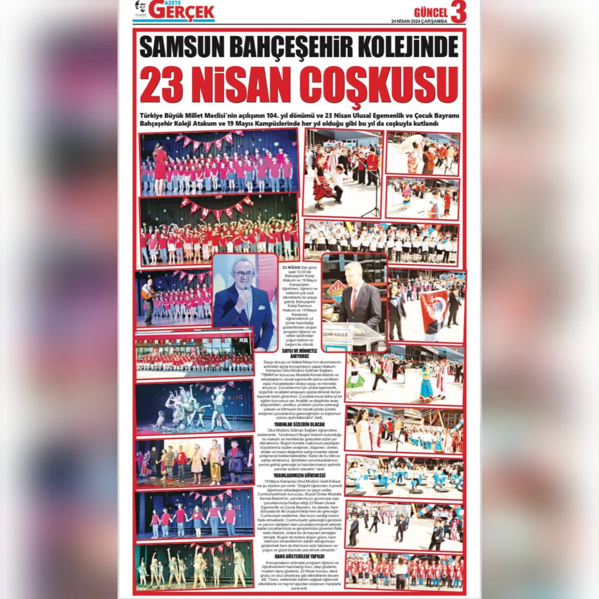 Bahçeşehir Kolejindeki “23 Nisan Coşkusu” Samsun basınında geniş yer buldu. (Samsun Gazetesi-Gazete Gerçek-Halk Gazetesi 24.04.2024)