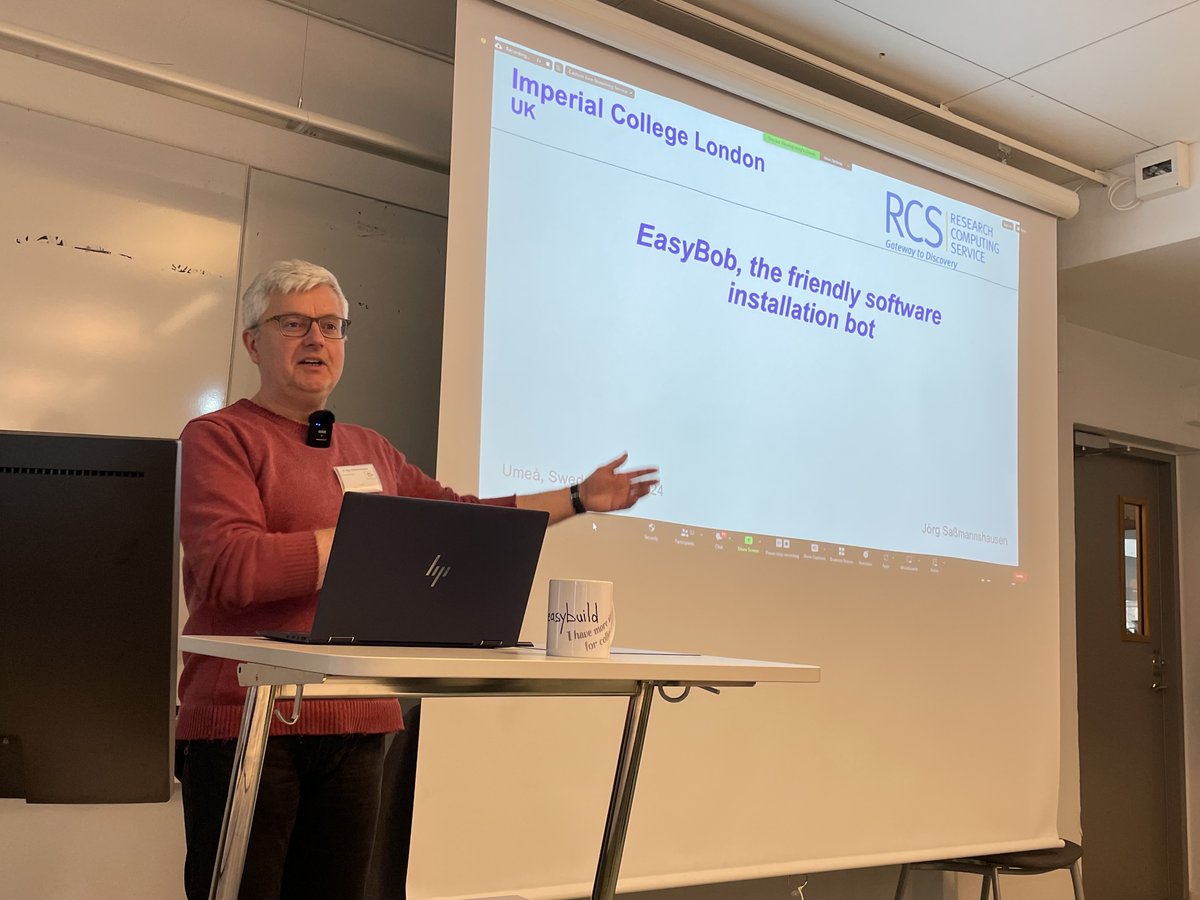 Kickstarting day 2 of the 9th EasyBuild User Meeting in Umeå (Sweden) with a site presentation by Åke Sandgren (@umeauniversity), and Jörg Saßmannshausen (@imperialcollege) presenting EasyBob Link to YouTube live streams via easybuild.io/eum24/#program #HPC #community