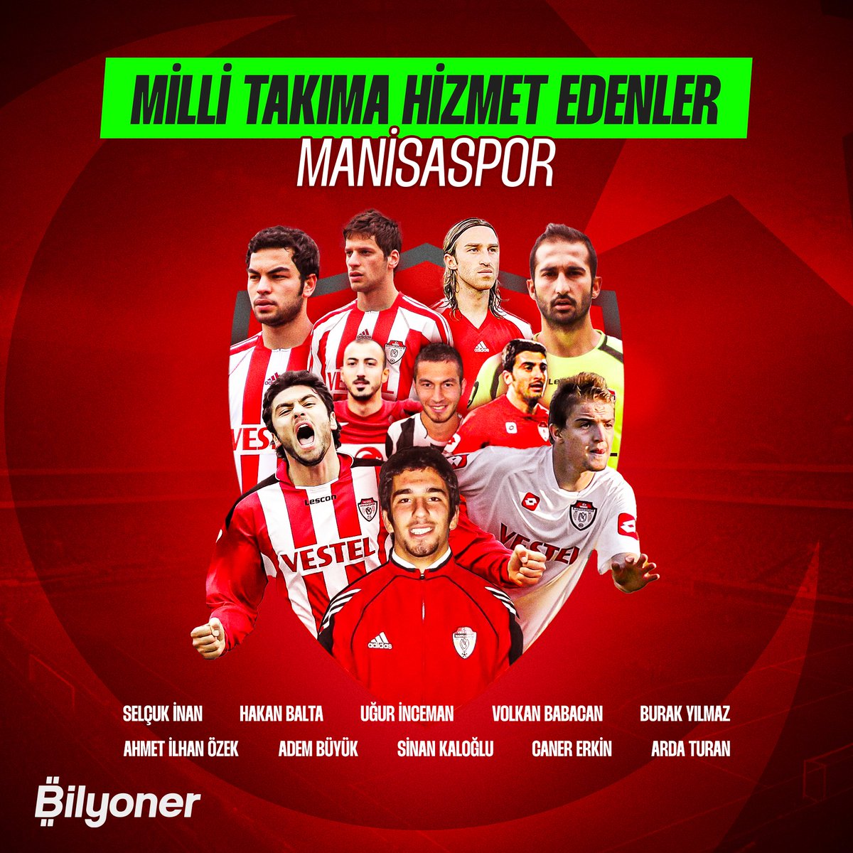 ✨ ONCE UPON A TIME IN MANİSA! 🌟 Vestel Manisaspor’dan milli takıma uzanan altın jenerasyon... Selçuk İnan Burak Yılmaz Arda Turan Caner Erkin Hakan Balta Volkan Babacan Uğur İnceman Ahmet İlhan Özek Adem Büyük Sinan Kaloğlu