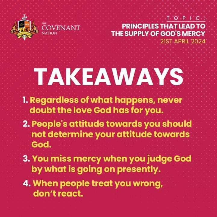 Here are some quick takeaways from Sundays Message.

#pastorpoju 
#MercyOfGod
#LoveOfGod
#thecovenantnation
#tcnmushinoshodi