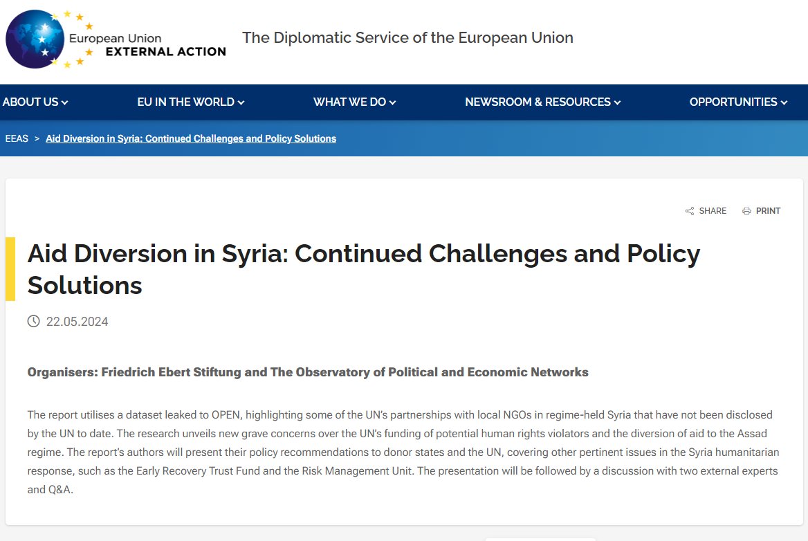 With Friedrich Ebert Stiftung's continued support, @oopensyr will launch its second report on aid diversion in Brussels on 22 May. In my opinion, the report constitutes the most systemic and data-driven assessment of the diversion of UN-led humanitarian aid in regime-held Syria.…