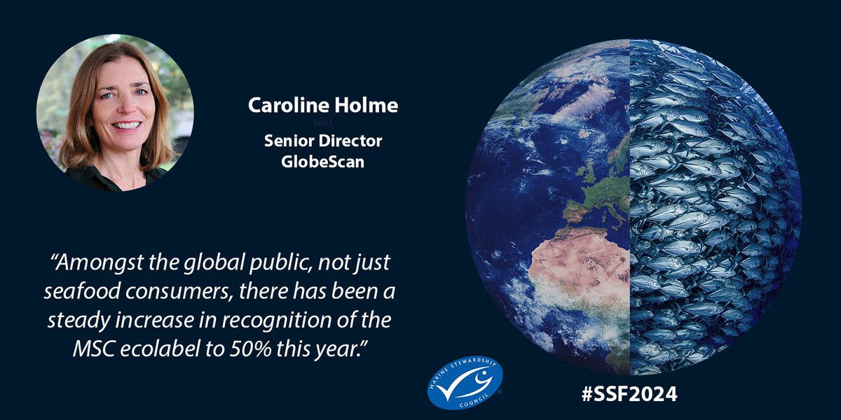 🗣 Keynote speaker Caroline Holme, Senior Director at @GlobeScan noted that “Amongst the global public, not just seafood consumers, there has been a steady increase in recognition of the #MSCecolabel to 50% this year.”

➡ bit.ly/MSCSFF #SFF2024 #SustainableFishing