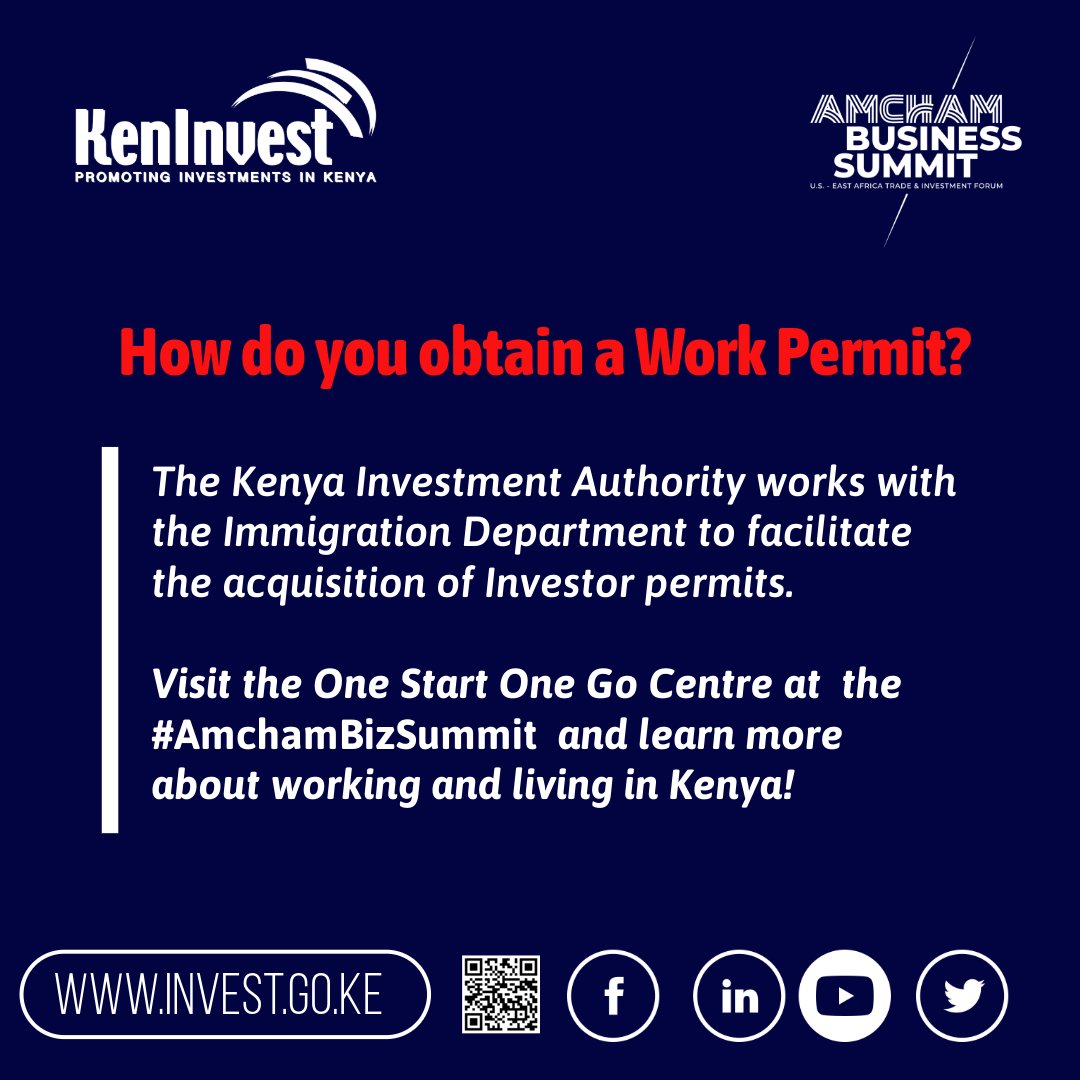 Considering working and living in Kenya? Check out our comprehensive guide on work permits and visas: invest.go.ke/investment-gui… #AMCHAMSummit24 #KenyaOpportunities