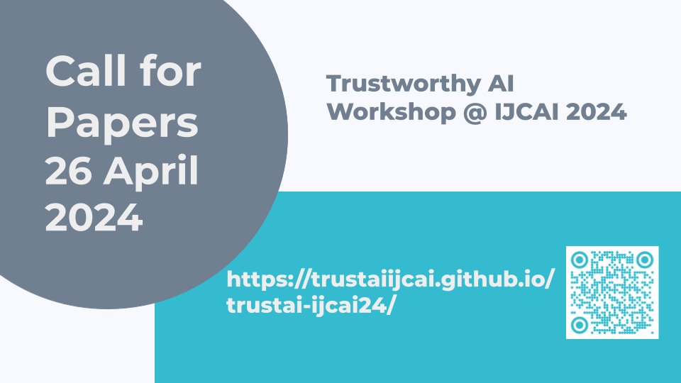 The Call for Papers for the 2024 Trustworthy AI workshop <a href="/IJCAIconf/">IJCAIconf</a> are closing soon! We welcome both theoretical and applied papers that explore topics around fairness &amp; robustness in machine learning (ML) models.

trustaiijcai.github.io/trustai-ijcai2…
<a href="/AishaAlaagib/">Aisha Alaagib</a> <a href="/RTFMCelia/">Celia Cintas</a> <a href="/johnwamburu/">John Wamburu</a>