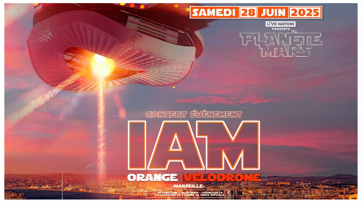 🎼 IAM EN CONCERT À L'ORANGE VELODROME 🎼 @IAM a annoncé un concert évènement à Marseille, une 1ère pour les rappeurs marseillais, 34 ans après la sortie de leur dernier album ! ✅ 28 juin 2025 📍 ✅ Orange Vélodrome - Marseille 🏟️ 🎟️ Billets ici👉 t.ly/hnRDX