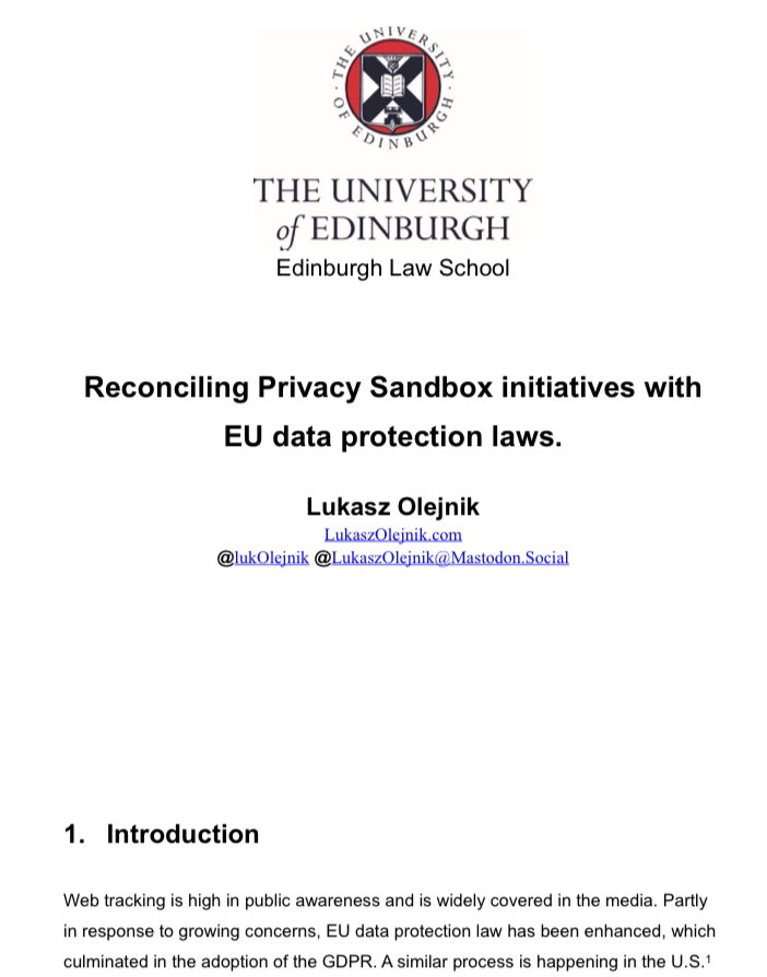 My LL.M. dissertation is devoted to data protection analysis of Privacy Sandbox. Includes discussion of competition aspects. blog.lukaszolejnik.com/data-protectio… blog.lukaszolejnik.com/competition-as… lukaszolejnik.com/stuff/PrivacyS…