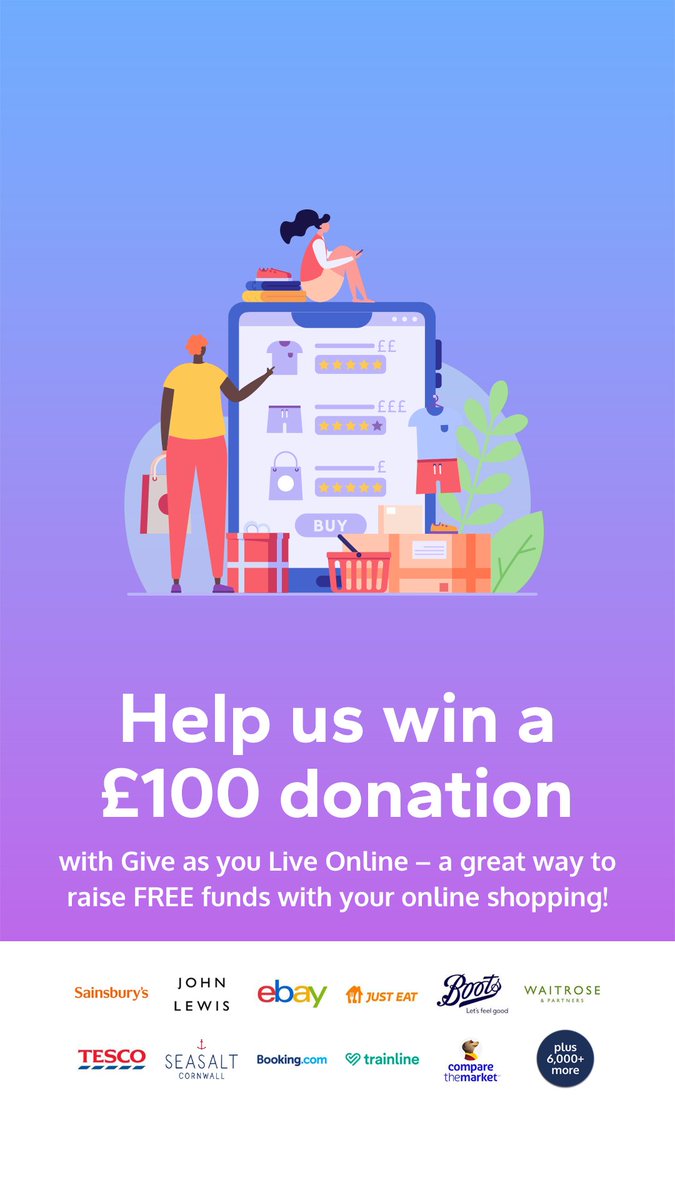 Help us win a £100 donation with @GiveasyouLive - just by doing your everyday online shopping! It only takes 2 minutes to join, so start raising FREE donations today! > giveasyoulive.com/join/the-milli…