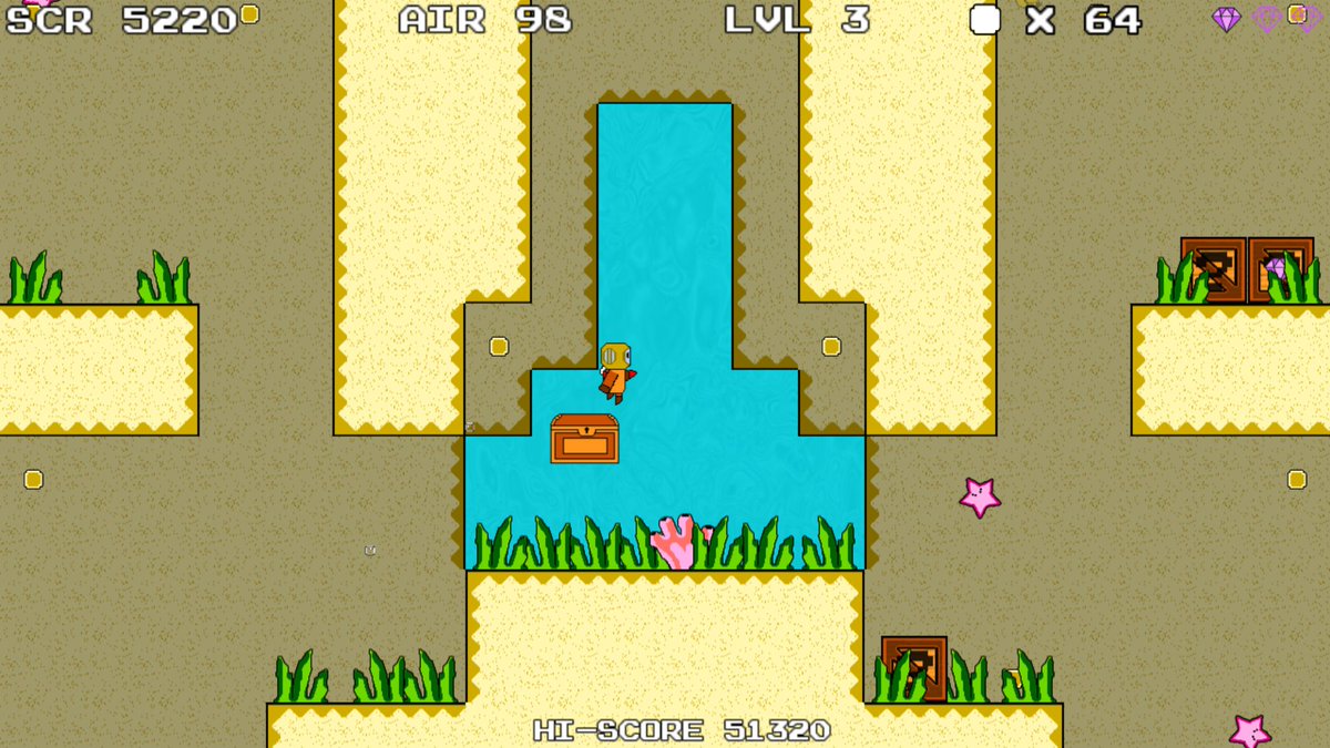 XavierOrionGame's tweet photo. Did a pretty major redesign to Level 3 of Booty Diver Rediscovered

#NintendoSwitch #Xbox #Steam #SteamDeck #indiegame #indiedev #gamedev #indiegamedev #indiegamedeveloper #pixelart #Nintendo #oldschool https://t.co/JhfvoiDJEo