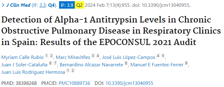 🔬#ProducciónCientífica @hospital_hvn: 'Detection of Alpha-1 Antitrypsin Levels in Chronic Obstructive Pulmonary Disease in Respiratory Clinics in Spain: R…' #DifundeCiencia #HUVNdivulga #HUVNinvestiga pubmed.ncbi.nlm.nih.gov/38398268/ doi.org/10.3390/jcm130…