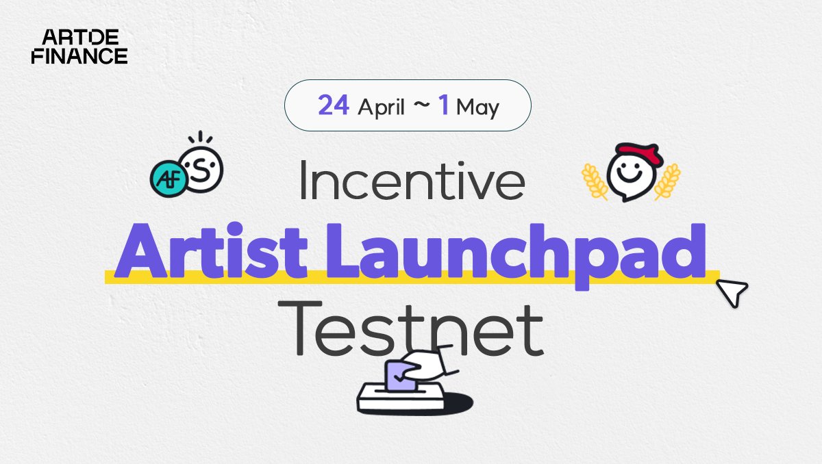 ArtdeFinance's tweet photo. 🎉 Incentive Artist Launchpad Testnet is live! 

(1) Go to the guide: 
https://t.co/fXA3InZ0dt

(2) Testnet: https://t.co/Hz7QYkeiej

(3) ADF Testnet Faucet: https://t.co/YYHu0HCp1T

⏰ Period: 24 April — 1 May
🤑 Prize Pool: Total 10,000 ADF

#Testnet #Airdrops #Launchpad