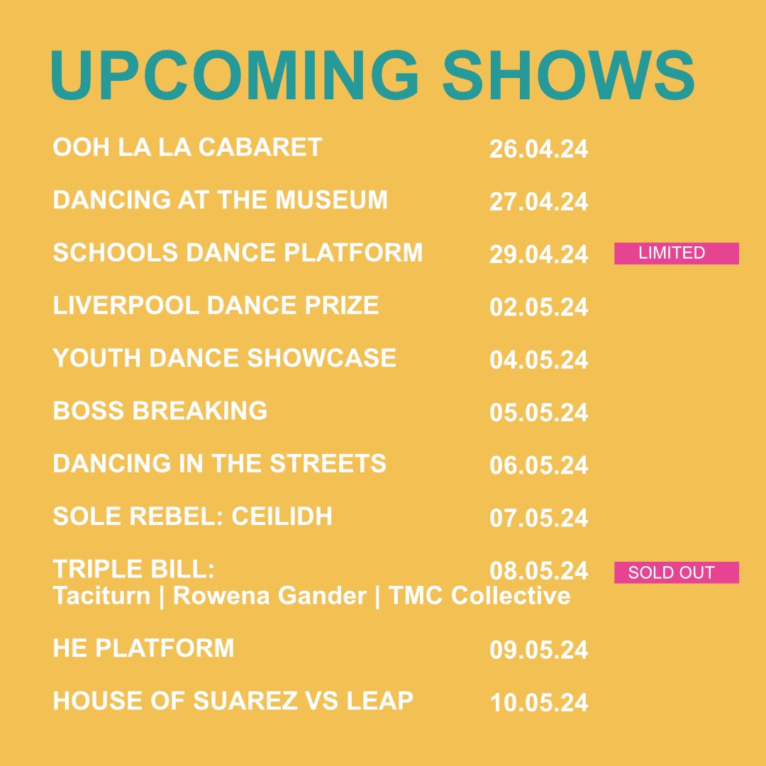 TICKET UPDATE 🔥 Leap Festival starts this Friday - get your tickets for @ooh_la_la_cabaret, Boss Breaking, @SoleRebelTapUK, Liverpool Dance Prize and @houseofsuarez while you can! One show has already sold out, with limited tickets left remaining elsewhere in the programme!