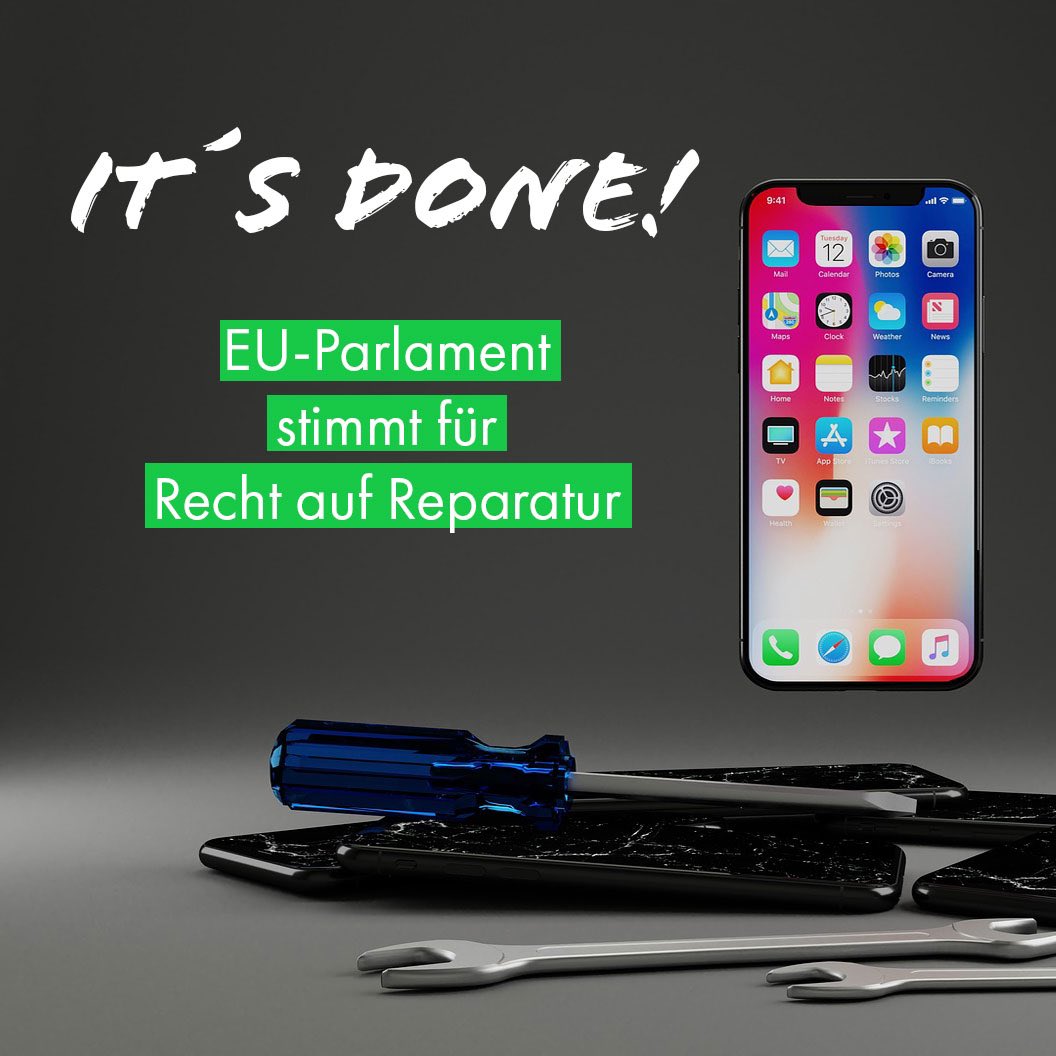 💚🙌 Das Ende der Wegwerfkultur beginnt! Wir haben im Europäischen Parlament das Recht auf Reparatur beschlossen. Zukünftig wird die Reparatur eurer Smartphones, Waschmaschinen und Staubsauger einfacher & günstiger. Damit schützen wir das Klima und entlasten den Geldbeutel.