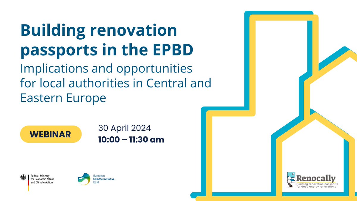 ❗️Less than a week for the #Renocally webinar💻on the role of #BuildingRenovationPassports for municipalities in Central and Eastern Europe in context of the #EPBD📃 Register here 👉bpie.eu/event/webinar-… #EUKI #Renocallynews