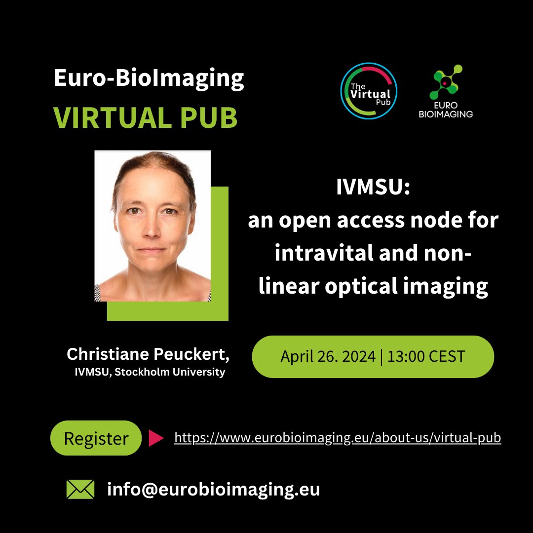 At this week's #VirtualPub, we welcome Christiane Peukert, IVMSU, Stockholm University, on 'IVMSU: an open access node for intravital and non-linear optical imaging.' Join us at 🗓️13:00 CEST. All are welcome!⤵️ eurobioimaging.eu/about-us/virtu…