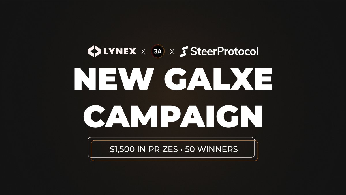 Join our joint campaign with @3aaaDAO and @steerprotocol and participate to win a share of the total prize pool! 💸 $1,500 in prizes 🏆 50 winners - $30 each ($10 in bveLYNX, $10 in A3A, and $10 in USDC). 👉 app.galxe.com/quest/lynex/GC… How to participate? Simple - complete all the…