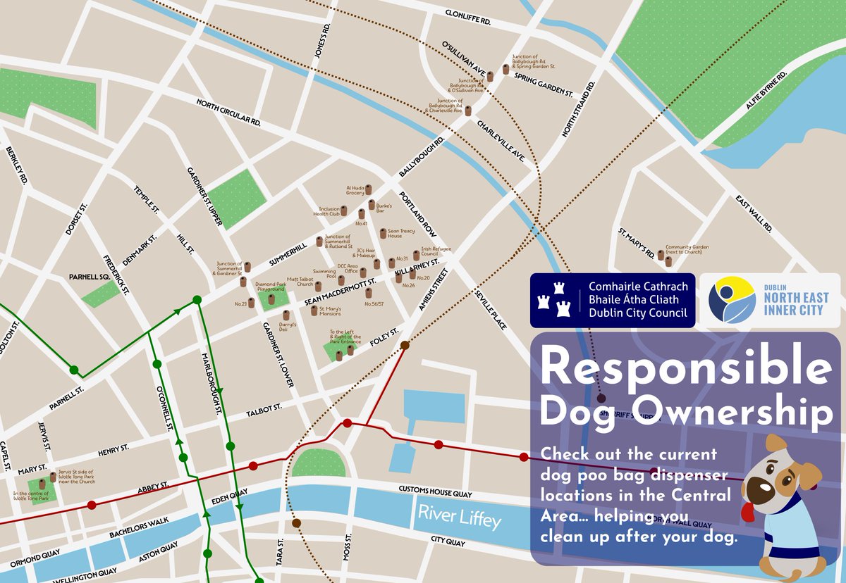 We are delighted to be working with @dcc_northinnercity in order to install additional and regularly re-stock Dog Poo-Bag Dispensers on even more streets in the area💩 Check out the current map of Dog Poo-Bag dispensing units near you! #NEIC #BagItBinIt