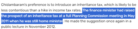 BIG:
Congress was planning to introduce the #InheritanceTax during 2012 itself.
~ P Chidambaram had presented a prospectus on this in the meeting of the Planning Commission in 2011.

Conclusion: Congress can't run away calling it *Sam Pitroda's* personal remark.