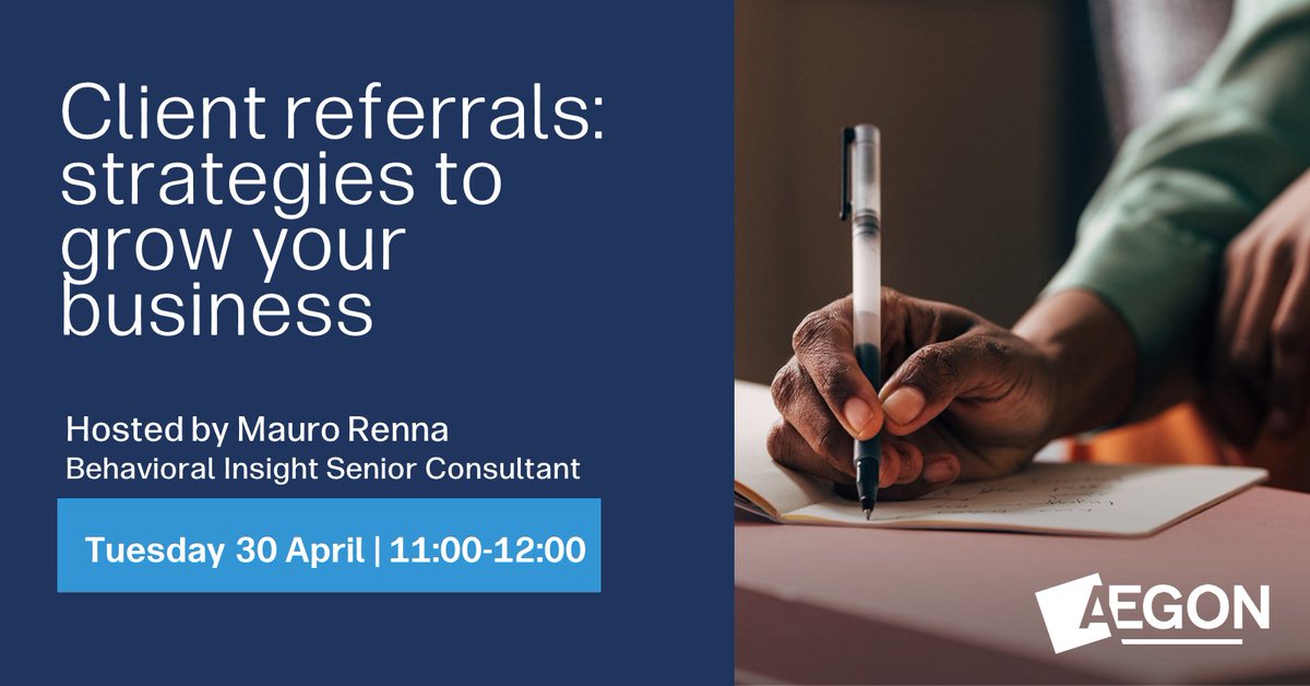 For financial advisers only. Join us next Tuesday where Mauro Renna, our Behavioral Insight Senior Consultant goes beyond the basics to help you implement a strategy to increase your referability. Sign up here: eventbrite.co.uk/e/client-refer…