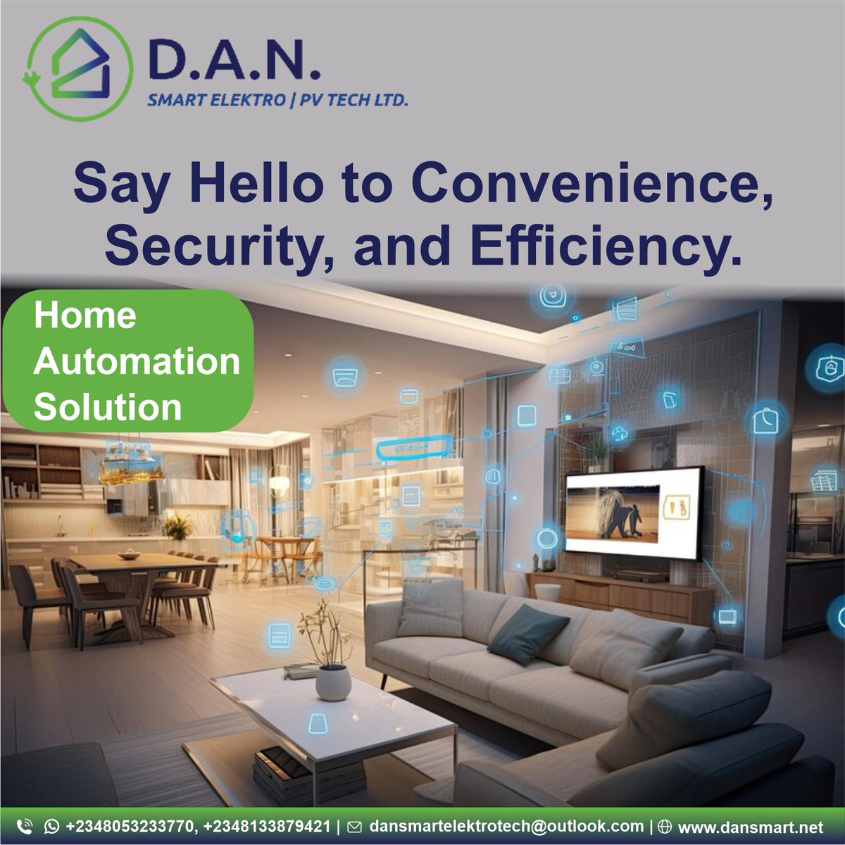 DansmartL's tweet image. Transform your home into a smart sanctuary with our cutting-edge home automation solutions. Control lights, temperature, security, and more, all from the palm of your hand. 
Upgrade to smarter living today! 

#SmartHomeLiving #TechSavvyLiving #HomeAutomationRevolution