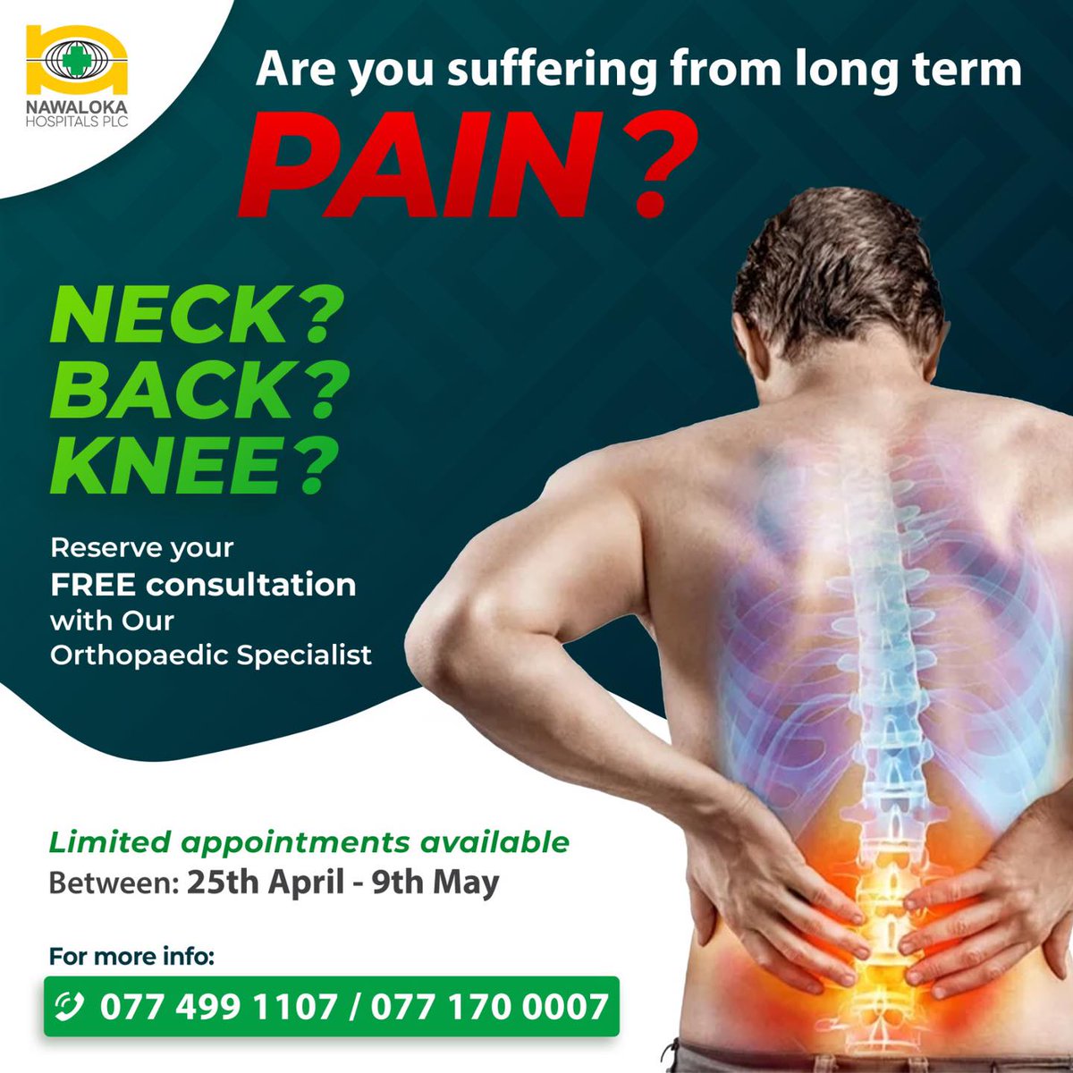 FREE Consultation with our Orthopaedic Specialist

#Nawaloka #NawalokaHospitals #NawalokaHospitalColombo #Orthopaedic #Orthopaedics #OrthopedicSurgery