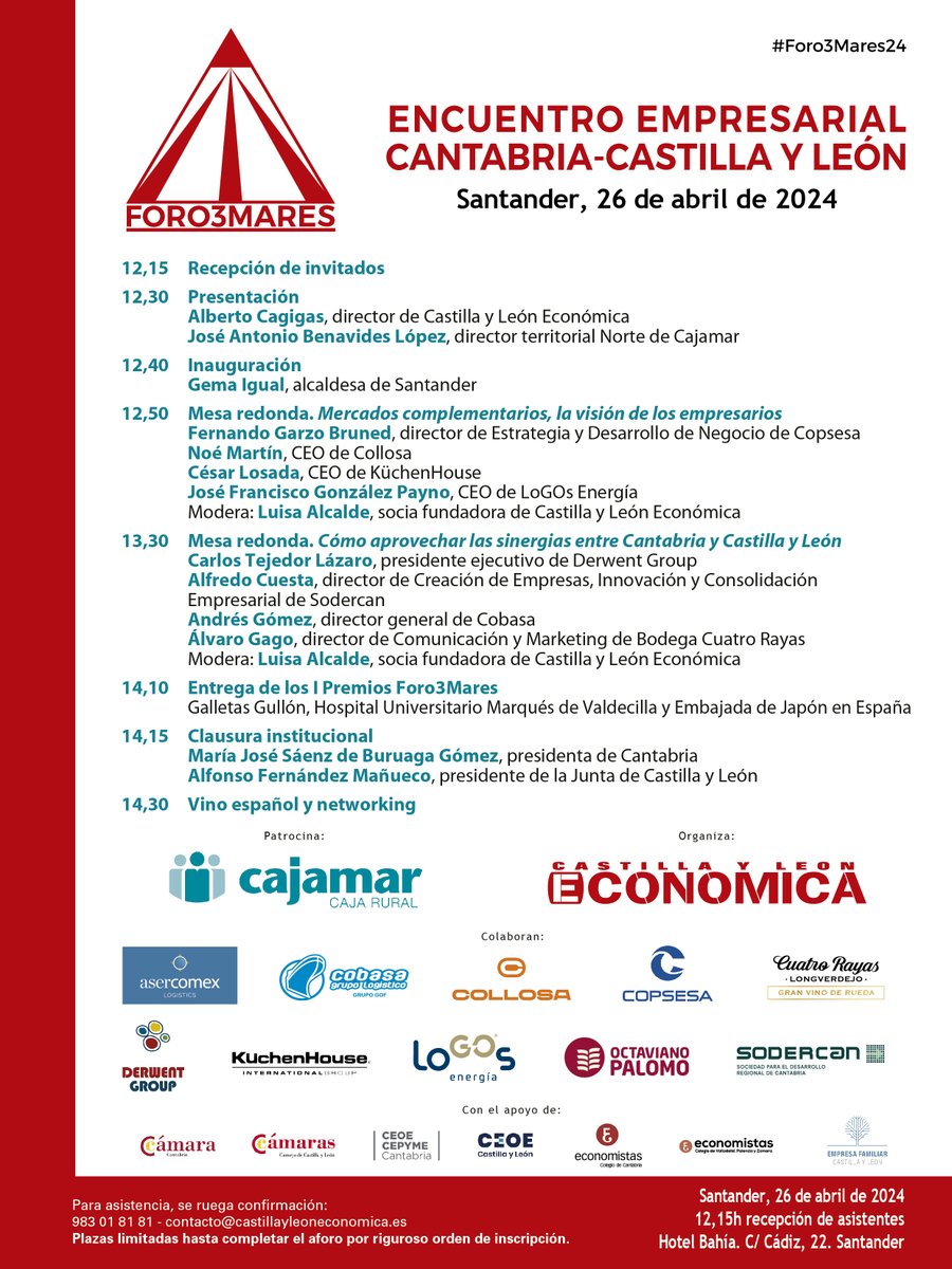 CyL Económica (@cyleconomica) on Twitter photo .<a href="/cyleconomica/">CyL Económica</a> organiza el #Foro3Mares24 este VIERNES para estrechar las relaciones con #Cantabria ow.ly/CT1e50R88c1 <a href="/Cajamar/">Grupo Cajamar</a> <a href="/asercomexLCI/">ASERCOMEX LOGISTICS</a> #Cobasa #Collosa <a href="/copsesa/">COPSESA</a> <a href="/CuatroRayas/">Bodega Cuatro Rayas</a> <a href="/derwentgroup/">Derwent Group</a> <a href="/kuchenhouse/">KüchenHouse Cocinas Alemanas, Baños, Vestidores</a> <a href="/LogosEnergia/">LoGOs Energía</a> #OctavianoPalomo <a href="/Sodercan/">SODERCAN</a> <a href="/jcyl/">Junta de Castilla y León</a> <a href="/cantabriaes/">Gobierno Cantabria</a> .<a href="/cyleconomica/">CyL Económica</a> organiza el #Foro3Mares24 este VIERNES para estrechar las relaciones con #Cantabria ow.ly/CT1e50R88c1 <a href="/Cajamar/">Grupo Cajamar</a> <a href="/asercomexLCI/">ASERCOMEX LOGISTICS</a> #Cobasa #Collosa <a href="/copsesa/">COPSESA</a> <a href="/CuatroRayas/">Bodega Cuatro Rayas</a> <a href="/derwentgroup/">Derwent Group</a> <a href="/kuchenhouse/">KüchenHouse Cocinas Alemanas, Baños, Vestidores</a> <a href="/LogosEnergia/">LoGOs Energía</a> #OctavianoPalomo <a href="/Sodercan/">SODERCAN</a> <a href="/jcyl/">Junta de Castilla y León</a> <a href="/cantabriaes/">Gobierno Cantabria</a>