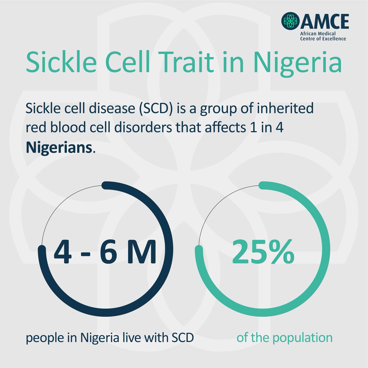 Did you know 1 in 4 Nigerians carries the sickle cell trait? That's 4-6 million people living with sickle cell disease (SCD). Nigeria accounts for 100,000-150,000 newborns with SCD annually, 33% of the global burden. #AMCE is revolutionising SCD treatment. 

#SickleCellAwareness