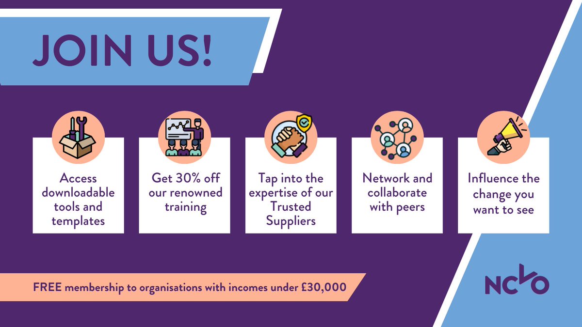 Is your charity’s annual income less than £30,000? Great news, you can join NCVO for free! Start saving money with NCVO membership 👉 ncvo.org.uk/get-involved/j…