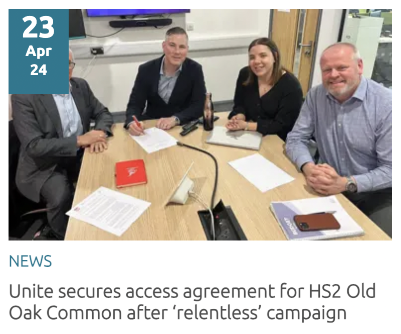 This agreement is the culmination of two years of relentless campaigning by Unite to gain formal access to the Old Oak Common site. #Construction workers can now speak directly to @unitetheunion about all employment and safety concerns. #JobsPayConditions unitetheunion.org/news-events/ne…