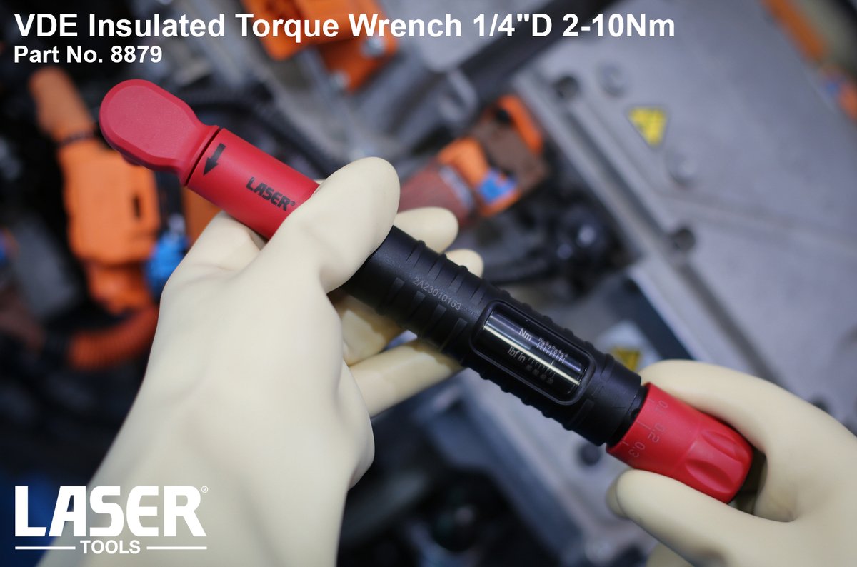 Another new addition to the range is this 1/4'D click type torque wrench, fully insulated to IEC60900 standards for 1000vAC/1500vDC live working, and ideal for use on hybrid and electric vehicles. Available now. (Part No. 8879). toolc.uk/8879 #LaserTools
