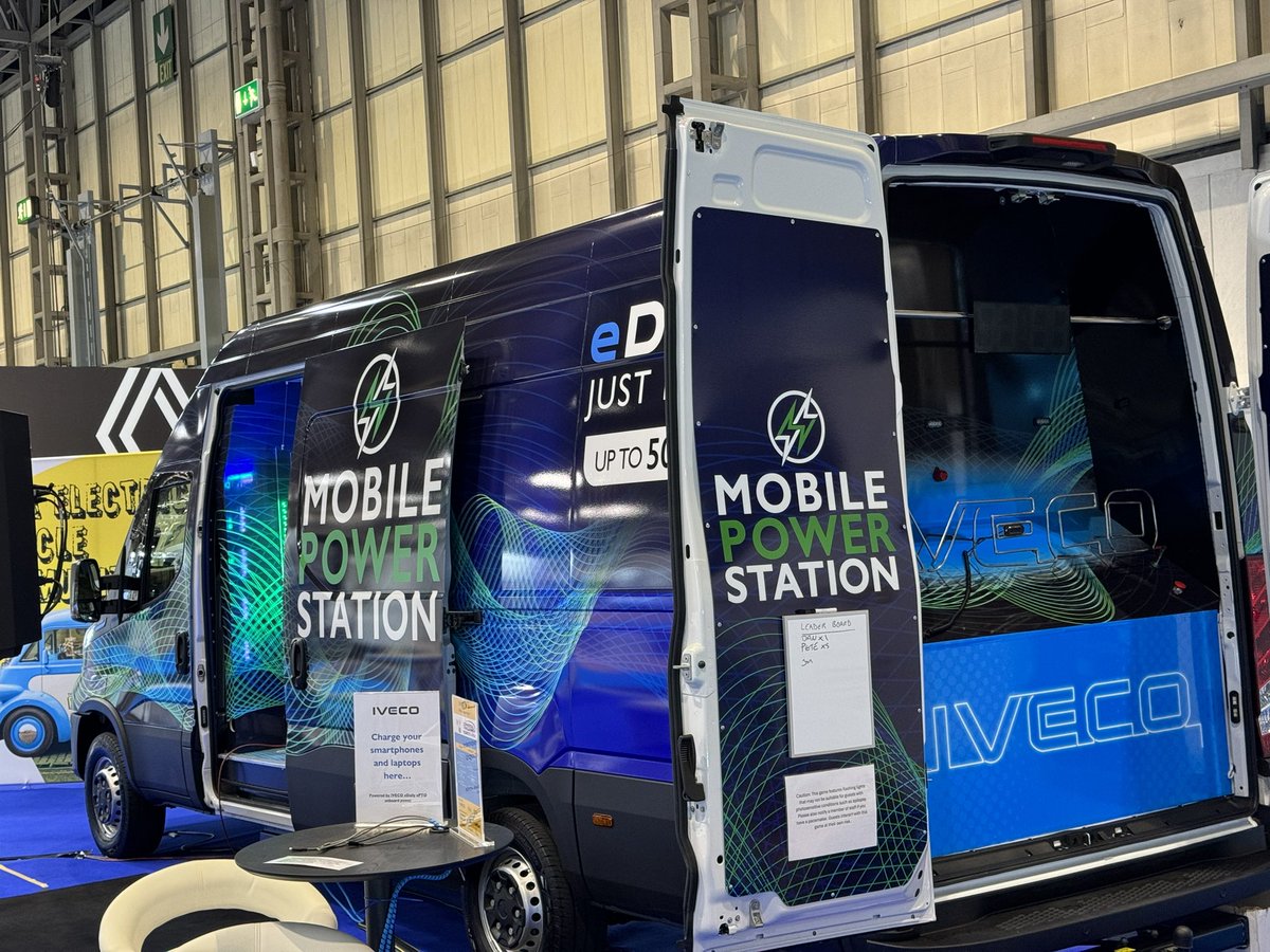 It’s day 2 of the Commercial Vehicle Show, and the #IVECO eDaily Mobile Power Station is ready! Head to the EV Cafe Village to top-up your smart devices and try your hand at the giant buzzwire game. #CVshow #ev