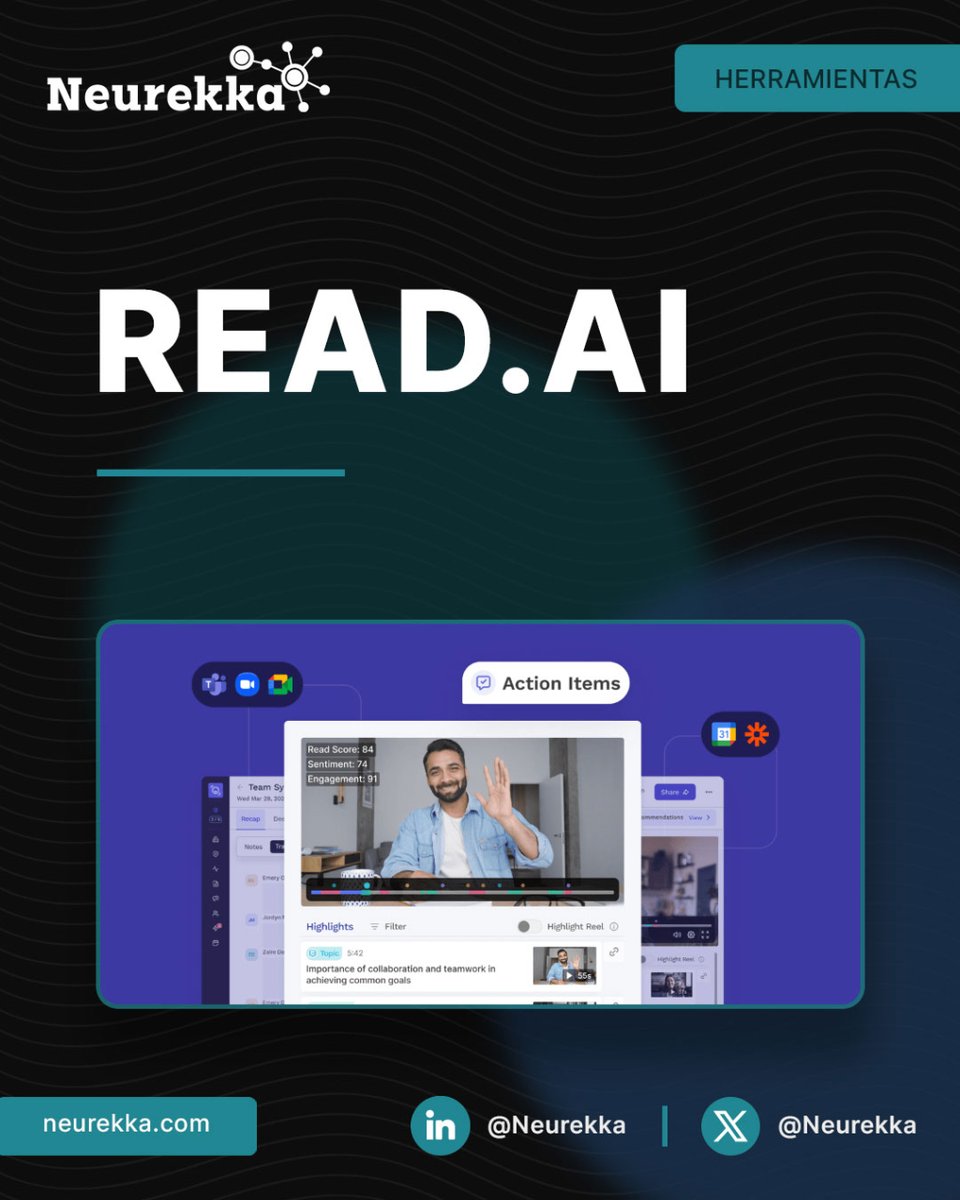 Neurekka's tweet photo. 🛠️ Aumenta tu productividad con esta herramienta IA 🛠️
¡No te la pierdas!
Hoy presentamos a Read AI, un asistente personal para que tengas un trabajo más productivo. 🧵
#Productividad #ReadAI #IA https://t.co/vGP2nGse96