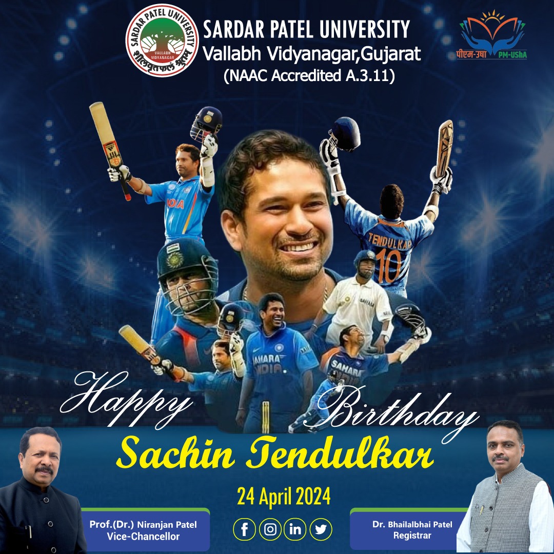 SPU wishes a very happy, healthy, and fabulous birthday to legendary cricketer Sachin Tendulkar! He is an emotion, an inspiration, and a role model for billions. #GodOfCricket #SachinTendulkar #SPU #VVnagar #SPU2024