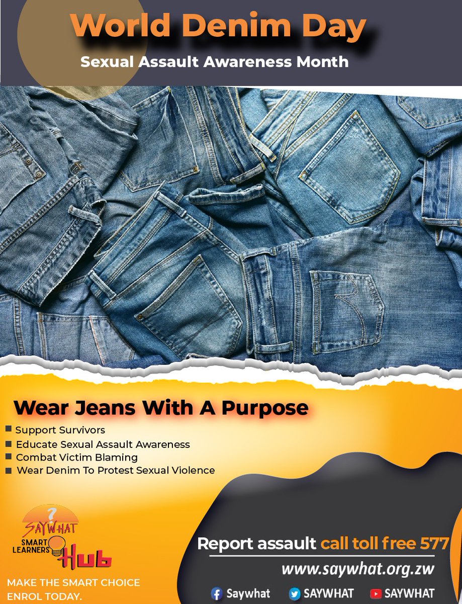 In light of Sexual Assault Month, we would like to remind you of World Denim Day. As you go about today, remember that denim jeans are worn for a purpose. If you or someone you know has been assaulted, feel free to reach out to us via our toll-free line. See poster for details.