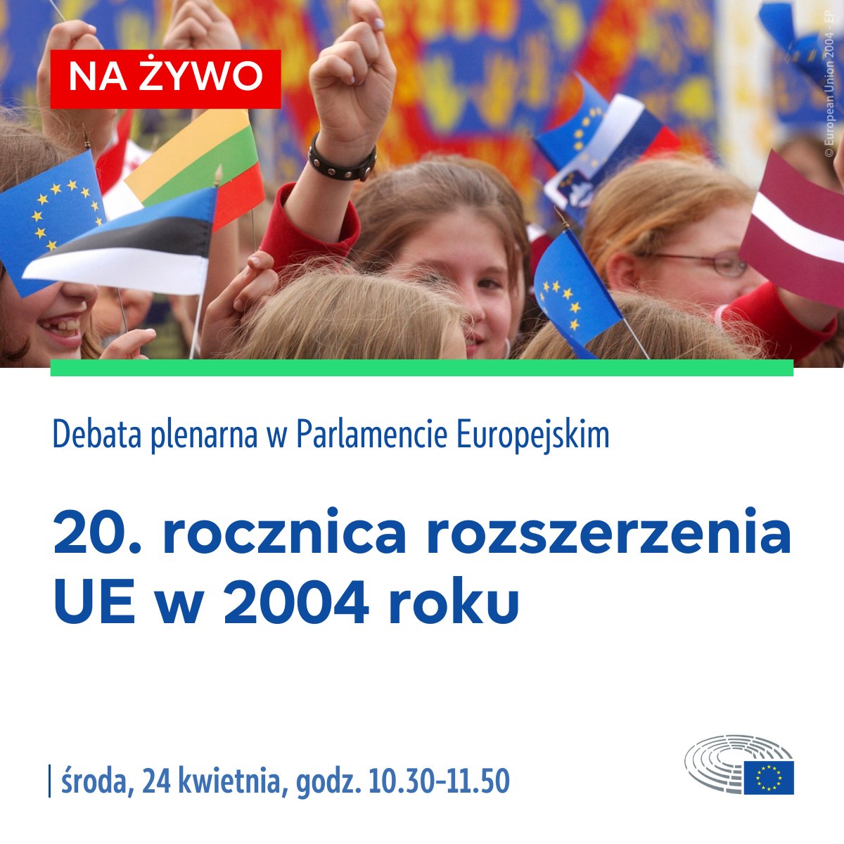 🇪🇺🇵🇱🎂 Już o 10.30 posłowie do PE, przedstawiciele UE i państw członkowskich oraz młodzi ludzie urodzeni w maju 2004 r. będą świętować 2⃣0⃣. rocznicę przystąpienia 10 krajów do UE. Oglądaj transmisję NA ŻYWO z uroczystości w Parlamencie Europejskim: 👉 europa.eu/!pJTNjD
