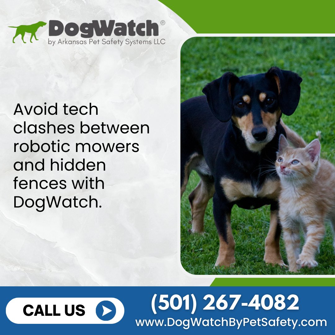Solve tech clashes in Hot Springs, AR, with DogWatch's FM signal fences, ensuring no disruptions with robotic mowers—the perfect balance for pet safety and lawn aesthetics. Call us (501) 267-4082. #TechSolution #PetAndLawn