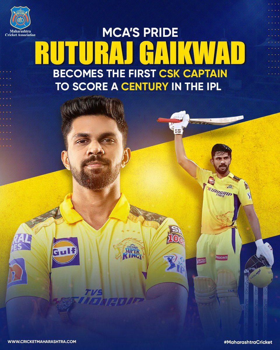 MCA’s Pride Ruturaj Gaikwad becomes the first CSK Captain to score a century in the IPL, a proud moment for Maharashtra Cricket Association and all the fans. #mca #maharashtracricket #cricket #ruturajgaikwad #csk
