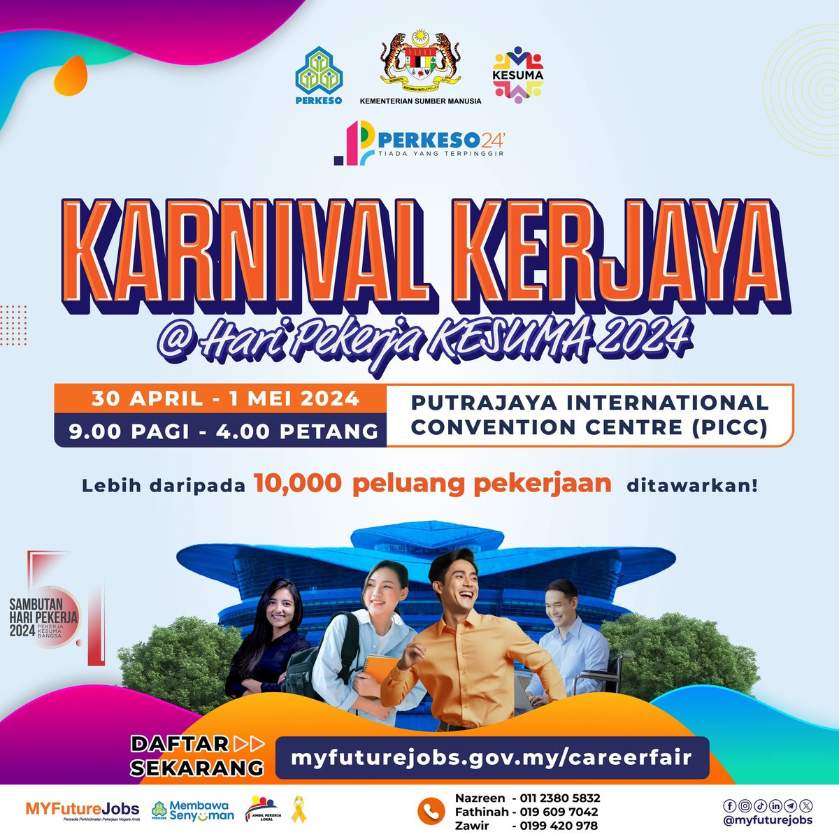 KARNIVAL KERJAYA
SPM, Diploma, Degree, Master holder boleh datang.
Lebih 10000 kerja kosong ditawarkan