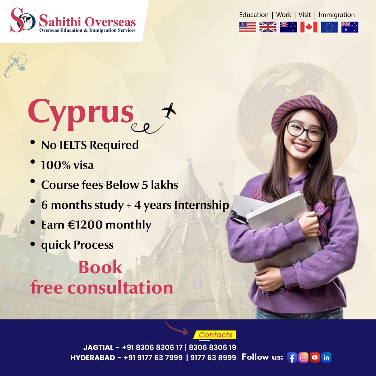 🌟 Explore Cyprus with Sahithi Overseas! 🌍 Unlock your international dreams without the hassle of IELTS! ✈️ Get 100% Visa Assurance and dive into an enriching educational journey.

#StudyOverseas #EducationOpportunities #educationforall #dreambig #studyabroadlife